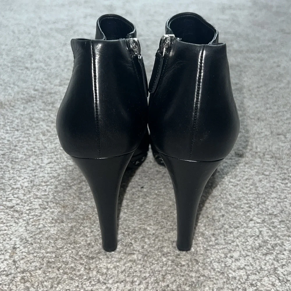 Lambskin CC Platform Cap Toe Chain Ankle Boots 40 Black - Picture 2 of 7